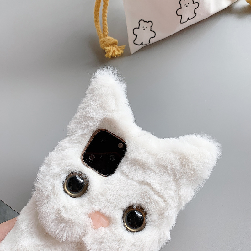 Three-dimensional plush cat 12/11pro Apple XSmax mobile phone case suitable for iphone7/8plus cute 13 soft_voghion.com