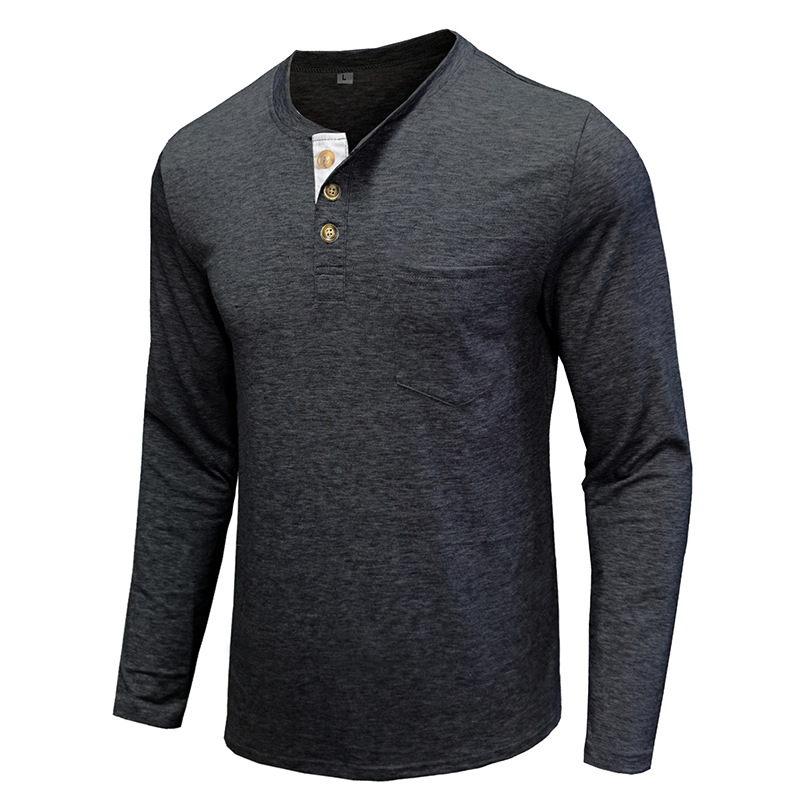 Henley-T-Shirts für Herren mit Knopfleiste, langen Ärmeln und Tasche, entspannte Passform, 100 % schwere Baumwolle_voghion.com