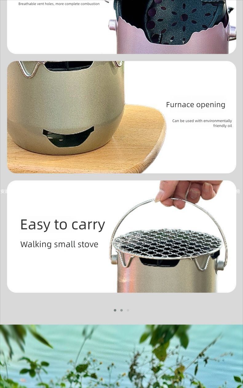 Mini fornello portatile da campeggio all'aperto a carbone, set per preparare il tè, barbecue, griglia ad alcol per la casa_voghion.com