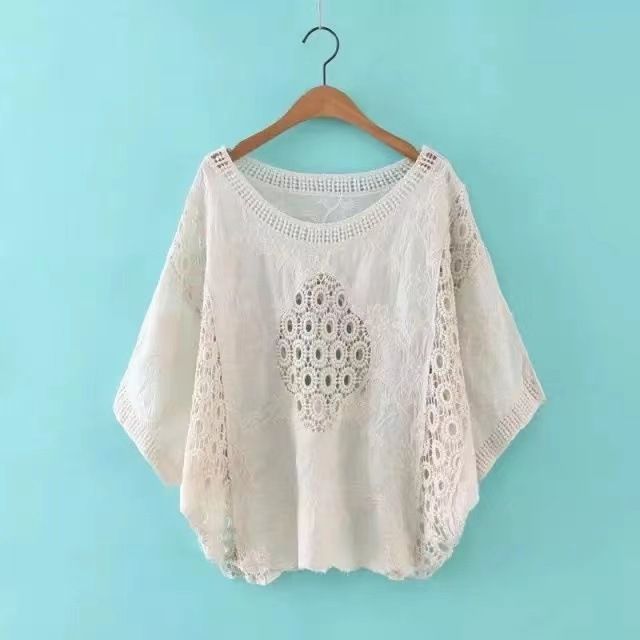 Dames Nieuwe Stijl Retro Holle Kanten Shirt Vrouwelijke Losse Zonbescherming Kleding Dames Katoenen Tops Dames_voghion.com