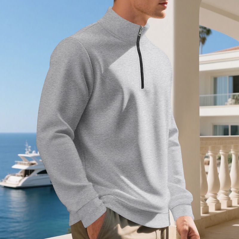 Felpa da uomo con fodera in pile e cerniera a un quarto – Abbigliamento casual invernale caldo ed elegante (S-XXXL, colori a tinta unita)_voghion.com
