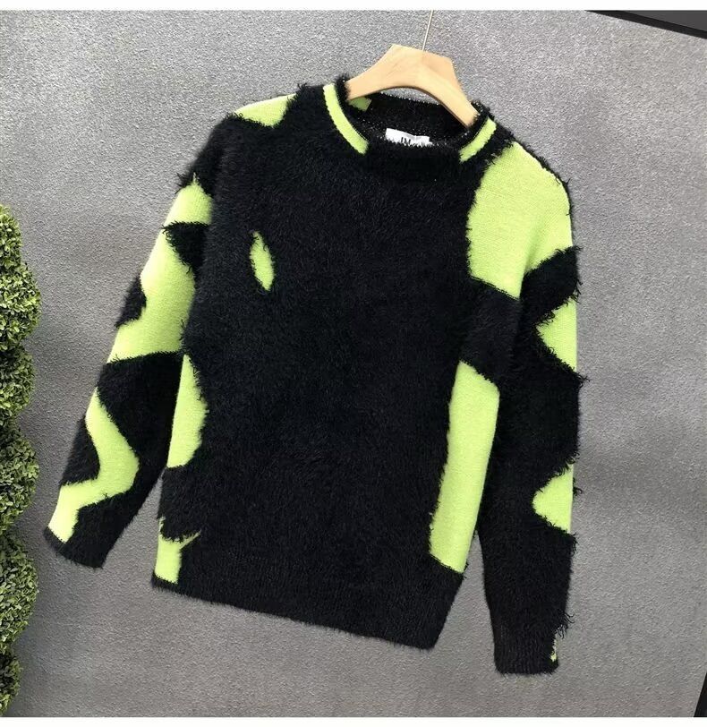 Men's And Women's Autumn And Winter American Style Design Ripped Tassel Sweater Large Size Loose Round Neck Long Sleeve Knitted Sweater Jacket_voghion.com