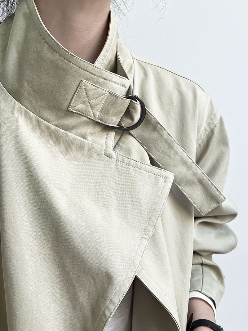 Elegant British-Style Long Trench Coat For Women – Minimalist & Luxurious Knee-Length Overcoat With Adjustable Belt, Pure Cotton, Black & Light Beige_voghion.com