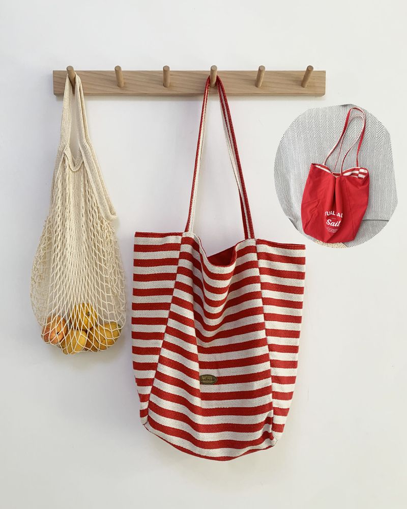 Sac fourre-tout décontracté en toile rayée de grande capacité, style coréen, nouvelle collection 2024_voghion.com