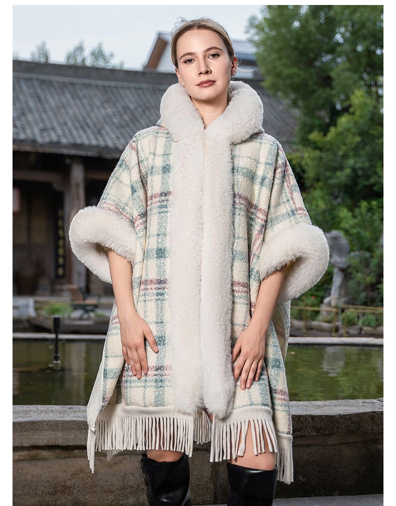 Scialli da donna autunno e inverno, nuovi mantelli caldi a quadri lavorati a maglia, scialle in peluche, nappa, lana, tutto abbinato, cappotto spesso per donna_voghion.com