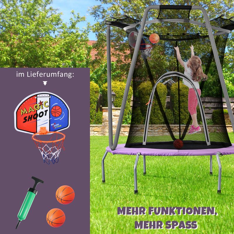 Rundes Gartentrampolin Für Innen- Und Außenbereich, Verzinkter Stahl, Bis 50 Kg, Lila/Grau_voghion.com