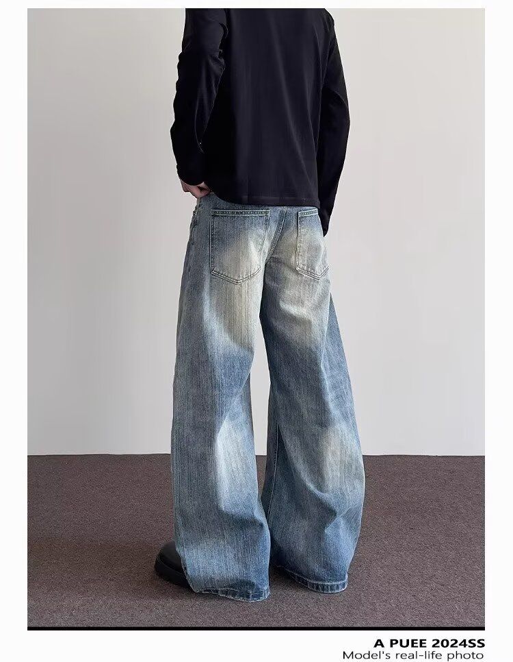 Jeans bootcut dritti blu chiaro vintage da uomo - Stile High Street Cleanfit con cotone di bambù e dettagli consumati_voghion.com