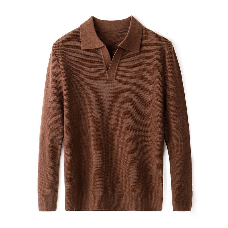 Maglione da uomo con scollo a V e fondo in maglia, versione coreana, polo larga, abbigliamento da uomo_voghion.com