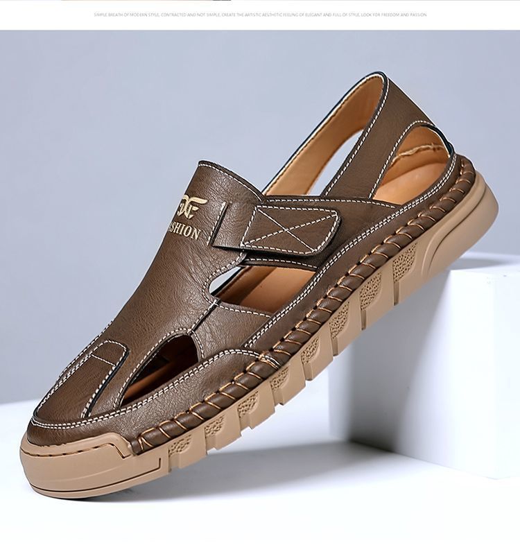 Sandali traspiranti da uomo, scarpe con fori, scarpe comode in pelle da guida casual da uomo con suola morbida_voghion.com