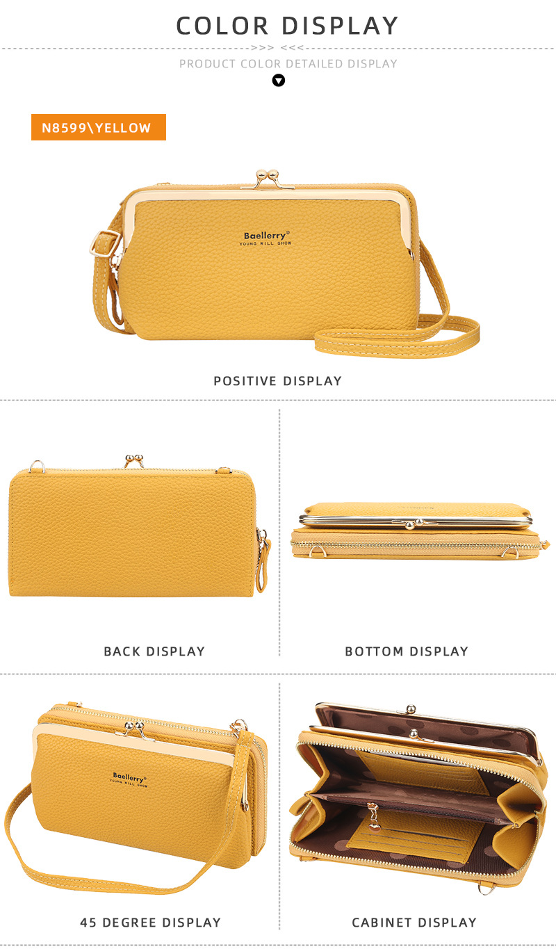 Women's Bags Women's Wallet New Version Of Lychee Pattern Large Capacity Crossbody Fashionable Zipper Horizontal Mobile Phone Bag_voghion.com