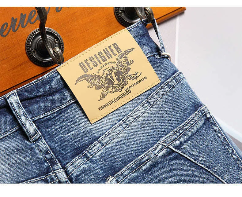 2022 Zomer Nieuwe Rechte Stretch Denim Shorts Voor Heren, Koreaanse Mode, Katoen, Streetwear, Slim-Fit Cropped Jeans, Met Panelen_voghion.com