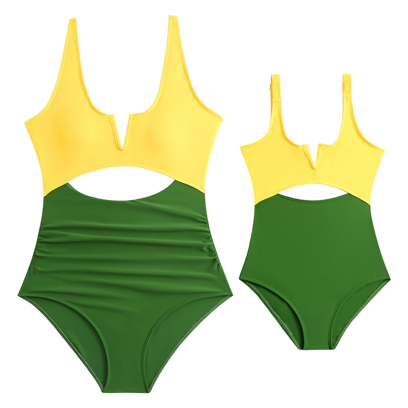 Maillot de bain familial maillot de bain nylon match couleur maillot de bain familial Huludao ins vent maillot de bain une pièce_voghion.com