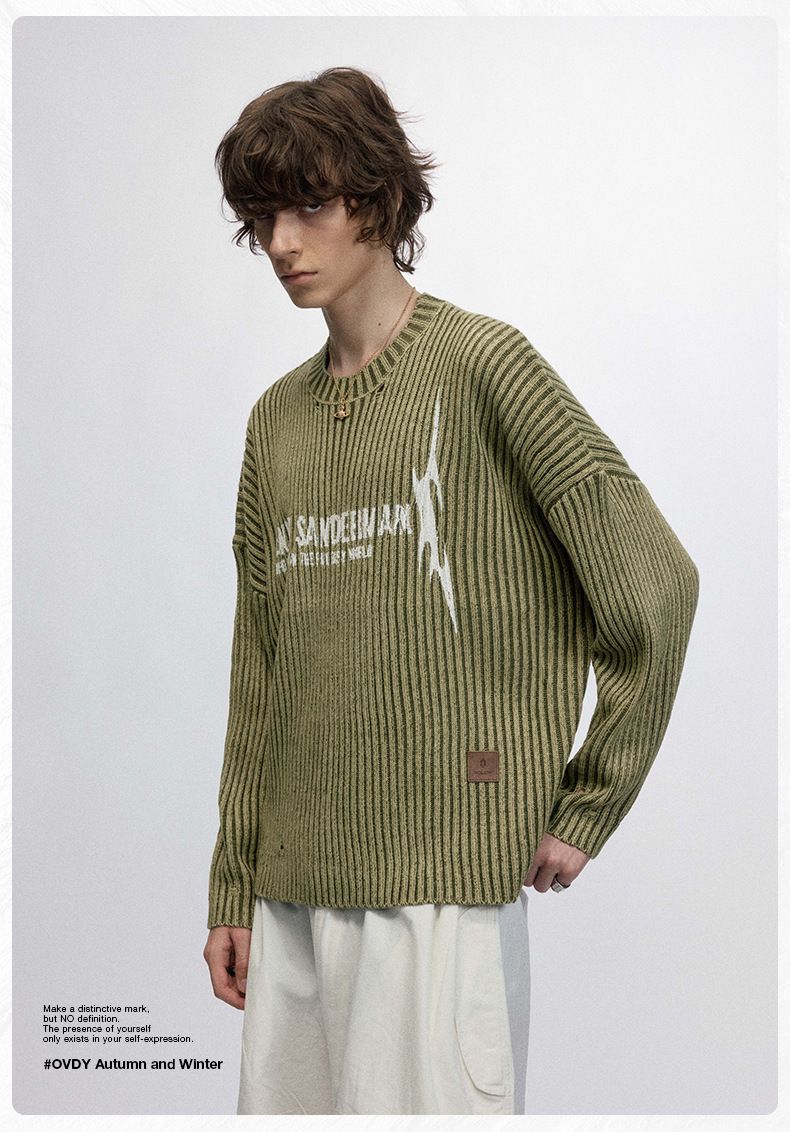 Pull à lettres style American Ins #OVDY avec position d'os ancienne, aiguille vide, pull en tricot début d'automne, unisexe_voghion.com