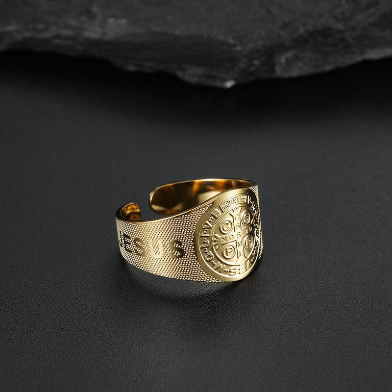 Anello in acciaio al titanio anello aperto regolabile in acciaio inossidabile gioiello mano GESÙ_voghion.com
