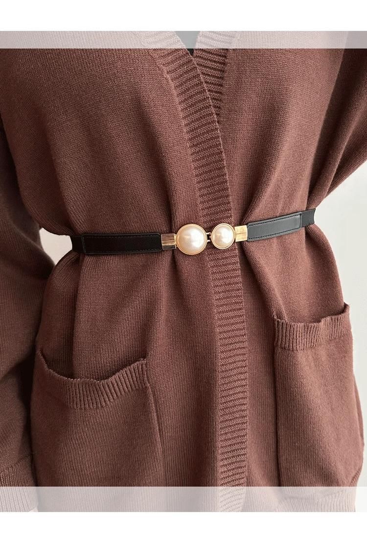 Nuova cintura per donna, sensazione di alta qualità, cintura sottile, decorazione elastica, abito, cappotto, strumento per stringere la vita, cintura sottile di perle_voghion.com