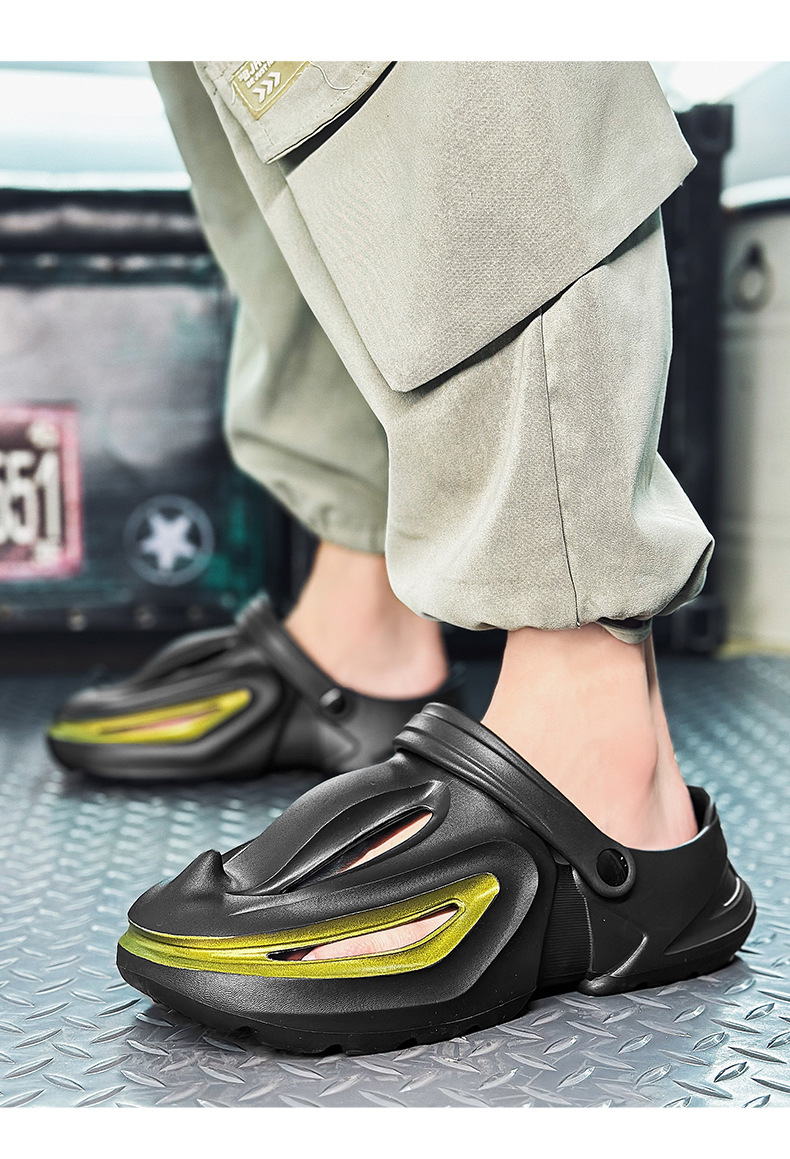 Trou de chaussures avec requin à bec une sensation de marcher sur les excréments, chaussures d'été de plage à semelles souples pour hommes augmentant la hauteur,_voghion.com