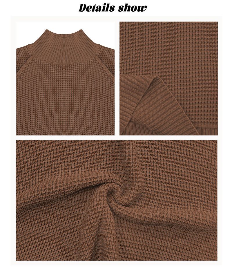 Women's Clothing Knitted Color-Block Semi-Turtleneck Sweater, Loose Fit Long Sleeve Pullover, Geometric Pattern Casual Chic Streetwear_voghion.com