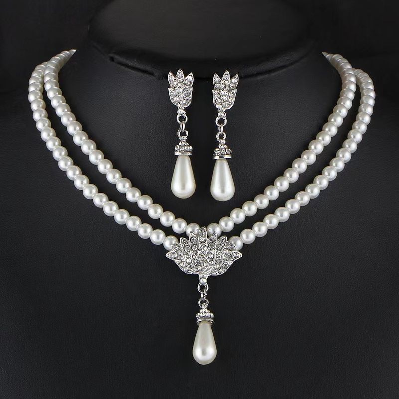 Accessorio per collana, perla da sposa incastonata con diamante, collana corta con clavicola, orecchini, versione coreana_voghion.com