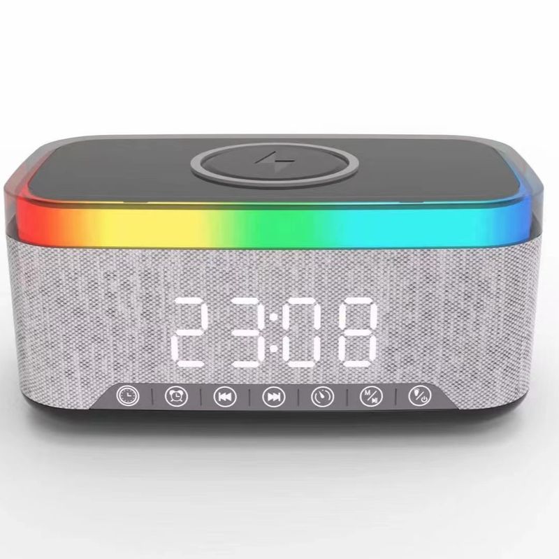 Kleurrijke wekker Multifunctionele Bluetooth-oplader Nachtlampje Luidspreker Draadloos opladen_voghion.com