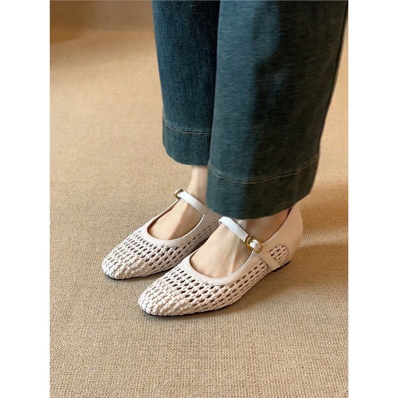 【】Genuine Leather~ Internal Height Increase Ultra Soft Women's Clogs Handmade Woven Style Mules Mary Jane Shoes_voghion.com