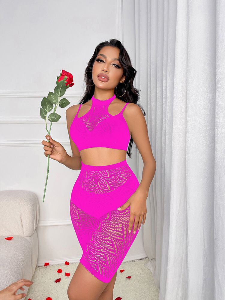 Fonte di lingerie sexy europea e americana, pigiama, body in rete, sexy, trasparente, gonna corta, gonna aderente W511_voghion.com