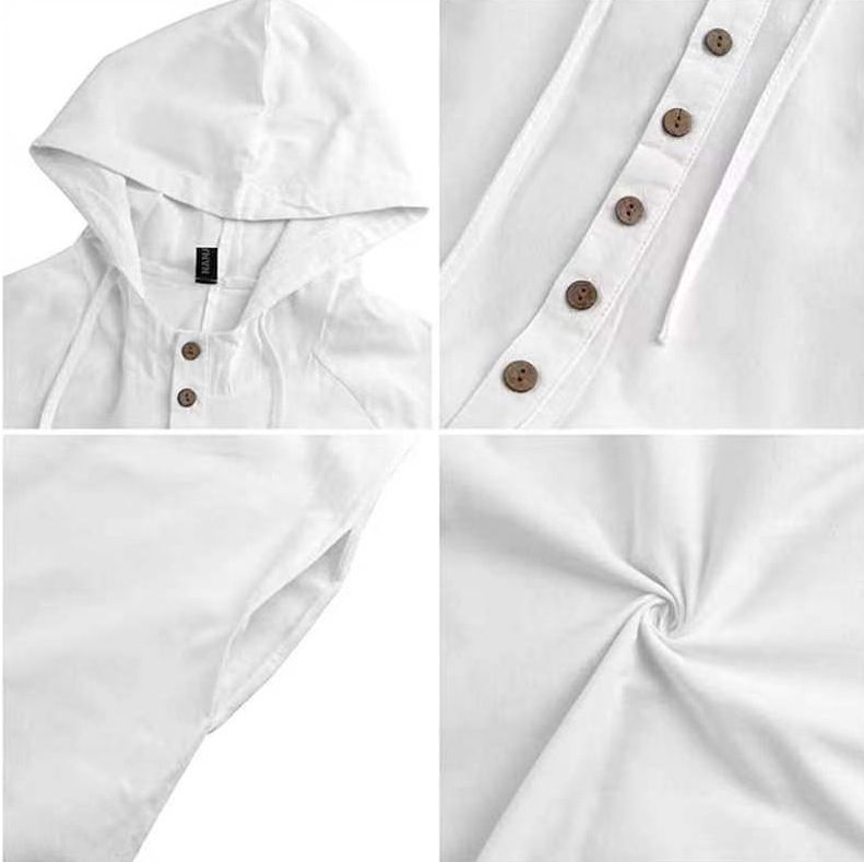 Camicia lunga con cappuccio in stile musulmano semplice da uomo_voghion.com