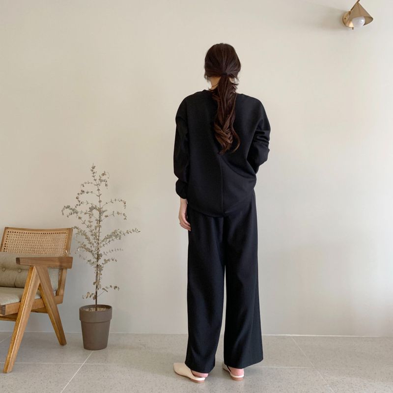 Damenbekleidung Frühfrühling Lazy Loose Sweater Hohe Taille Cover Meat Lässiger Hosenanzug mit weitem Bein für Damen_voghion.com