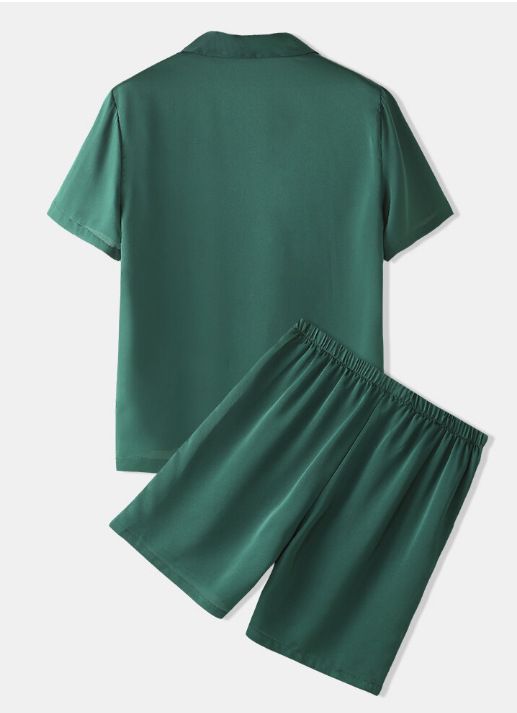 Kurzärmliges Pyjama- und Heimkleidungsset aus bedruckter Kunstseide für Herren_voghion.com