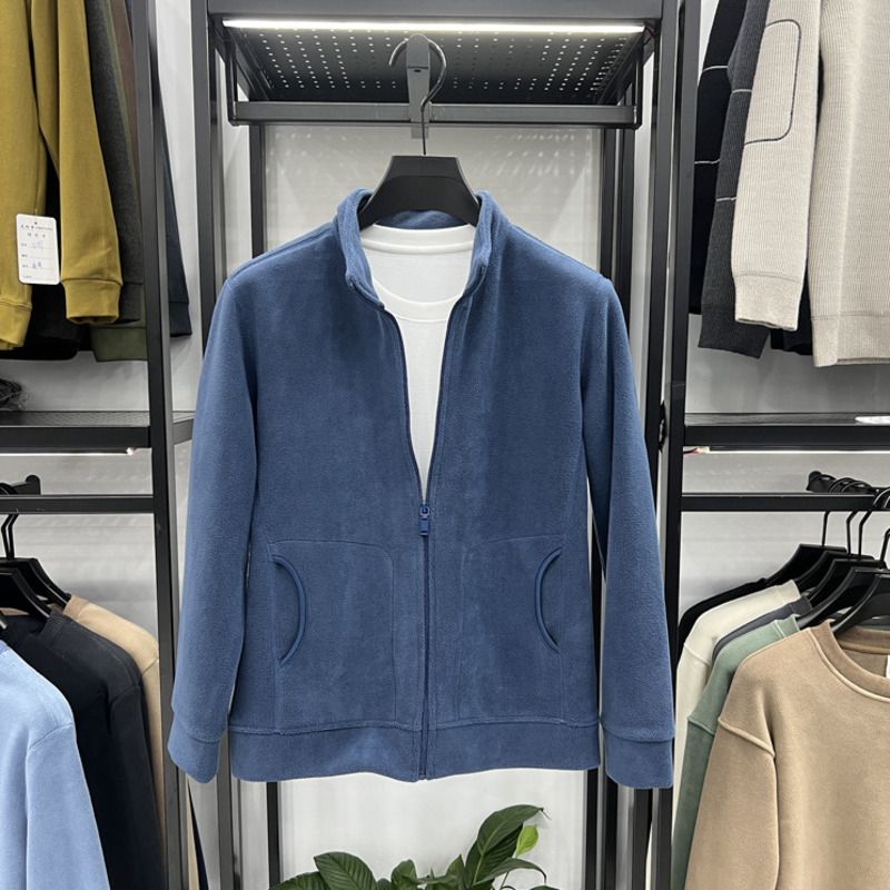 Felpa in velluto Aoli da uomo con collo alto e cerniera, cardigan, giacca in pile caldo e spesso, autunno inverno_voghion.com