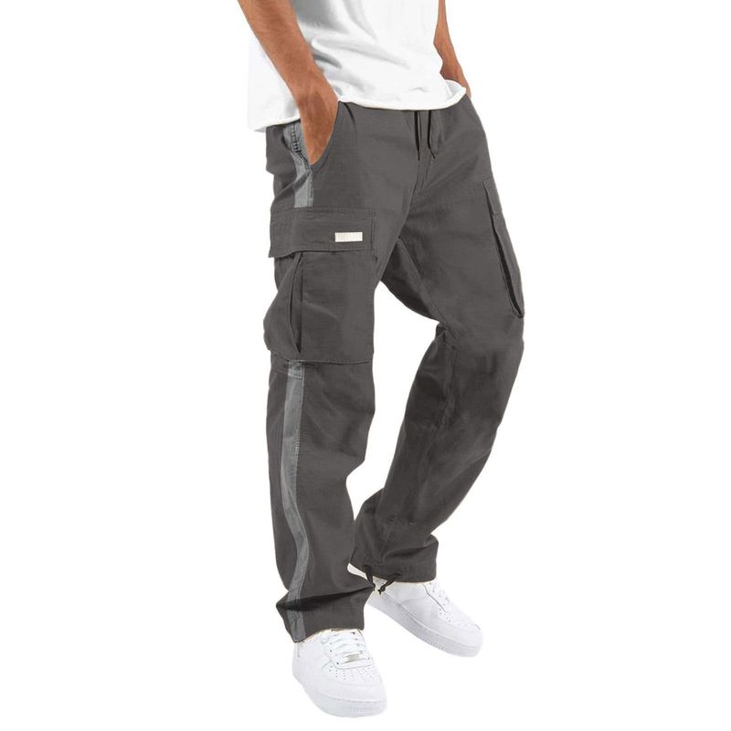 Pantaloni cargo da uomo nuovi, primavera-autunno 2025, con coulisse e design a blocchi di colore_voghion.com