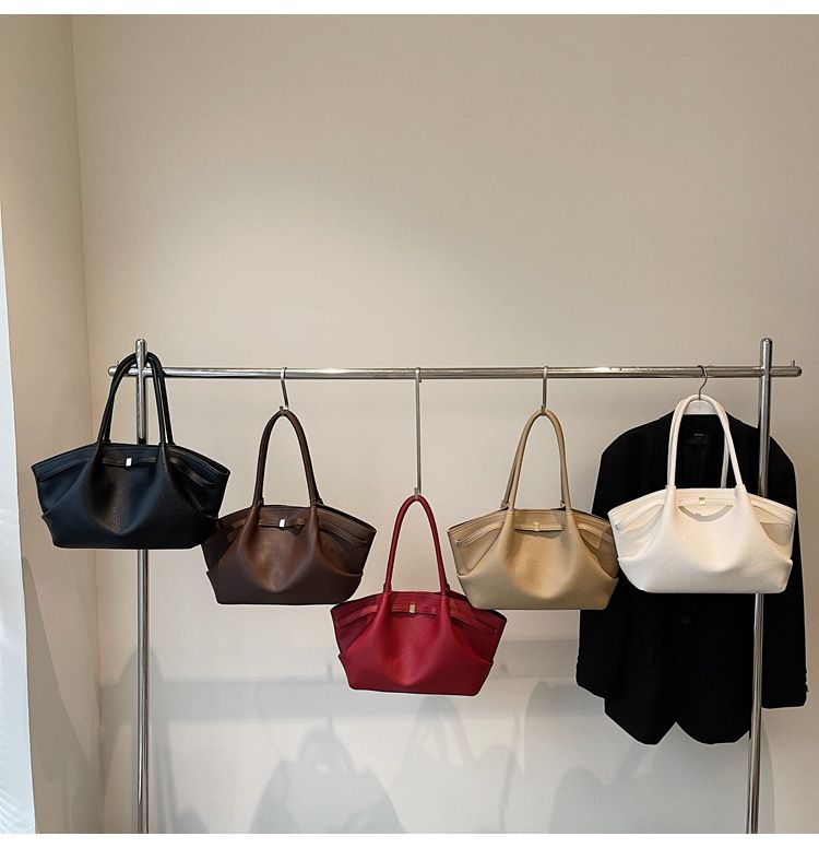 Women's Large Capacity Vintage Shoulder Bag - Stylish Folded Tote For Work & Daily Use, PU Leather With Zipper Closure, Black/White/Red/Brown/Khaki_voghion.com