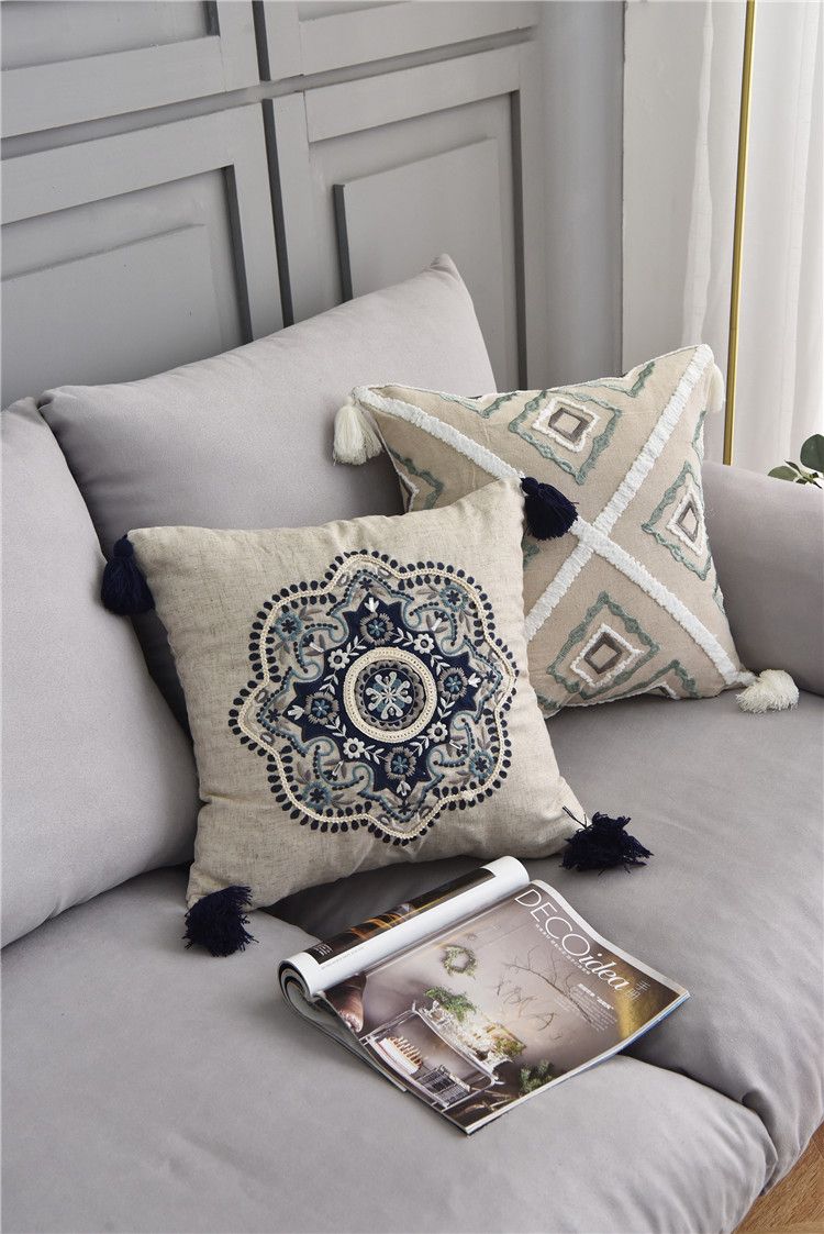 Cuscino con ricamo di perline con motivo geometrico americano di origine transfrontaliera, leggero, di lusso, in stile corte, con ricamo, copridivano_voghion.com