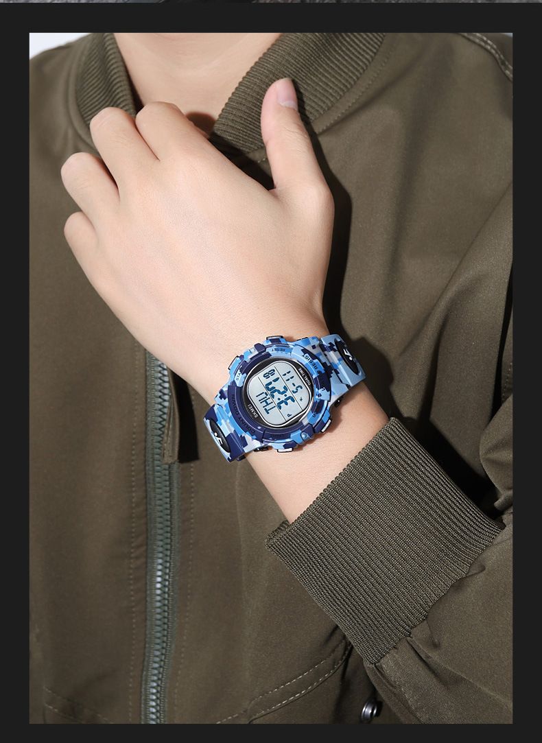 Digital Sports Watch For Teens - 50M Waterproof, EL Backlight, Military Camouflage & 8 Color Options (Date/Alarm/Stopwatch), Durable TPU Strap_voghion.com