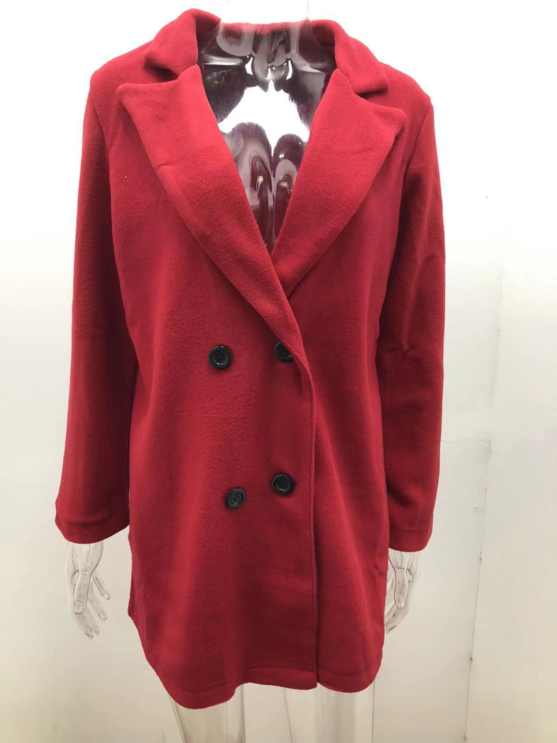 Îmbrăcăminte pentru femei toamna și iarna culoare solidă cu mânecă lungă și nasture la două rânduri costum guler jachetă de lână_voghion.com