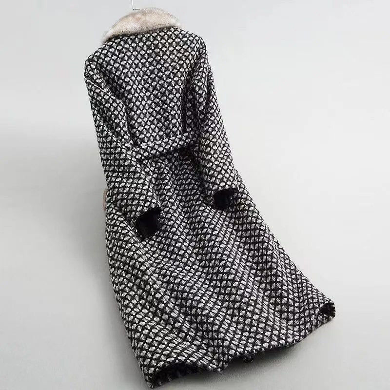 Vêtements d'hiver en tweed pour femmes, manteau une pièce en fourrure, manteau en laine mi-long pour femmes_voghion.com