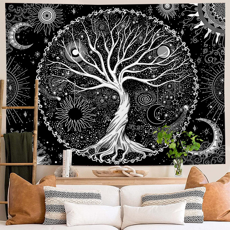 Måne hengende klut, veggduk, maling bakgrunnsduk, figur nordisk stil billedvev, soverom bakgrunn klut, sol_voghion.com