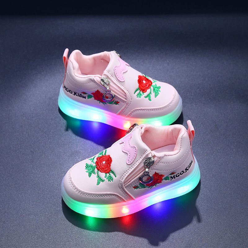 2025 New Luminous Children Embroidered Zipper Light Up Children's Shoes Girls Sneakers Light Up Girls Casual_voghion.com