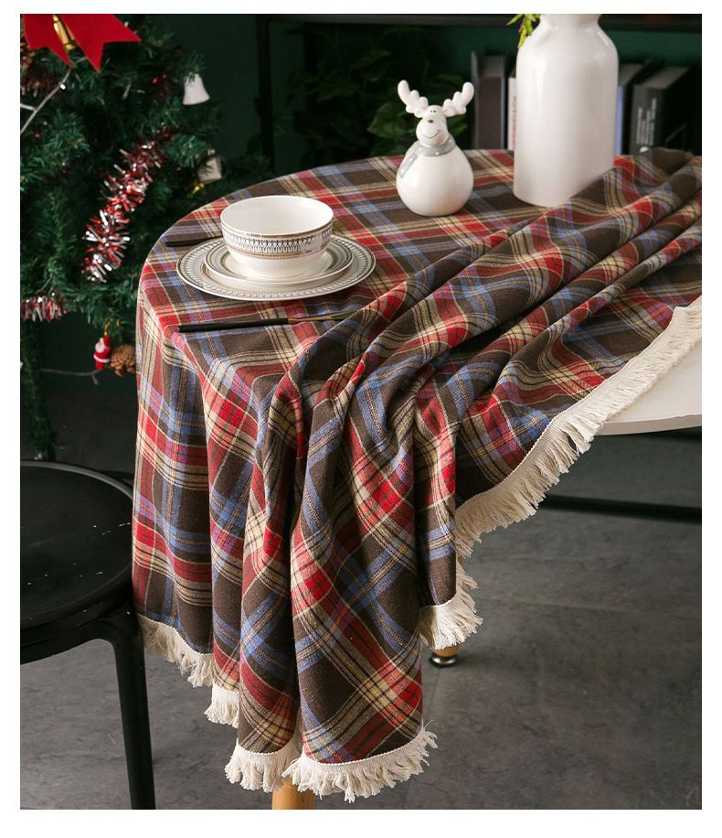 Tovaglia natalizia in tartan – Tessuto in poliestere con motivo scozzese classico britannico e frange (da 60x60 cm a 140x220 cm, rosso/verde e marrone/rosso)_voghion.com