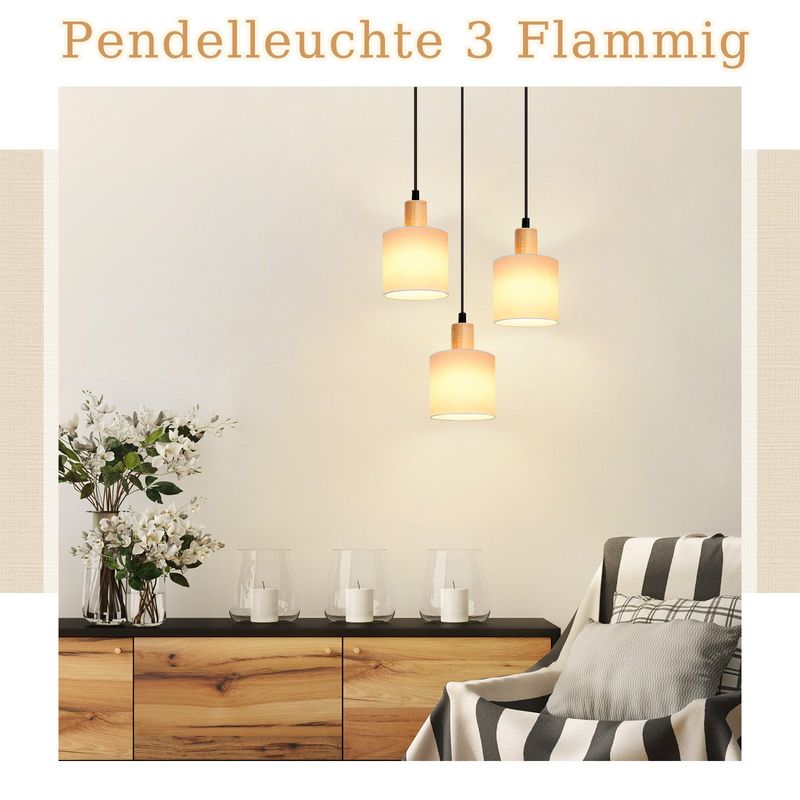 Glitzerlife Pendelleuchte Holz Esstischlampe Vintage - 3 Flammig Hängelampe E14 Hängeleuchte Weiß Rund Pendellampe Für Esszimmer Küche Schlafzimmer Arbeitszimmer_voghion.com