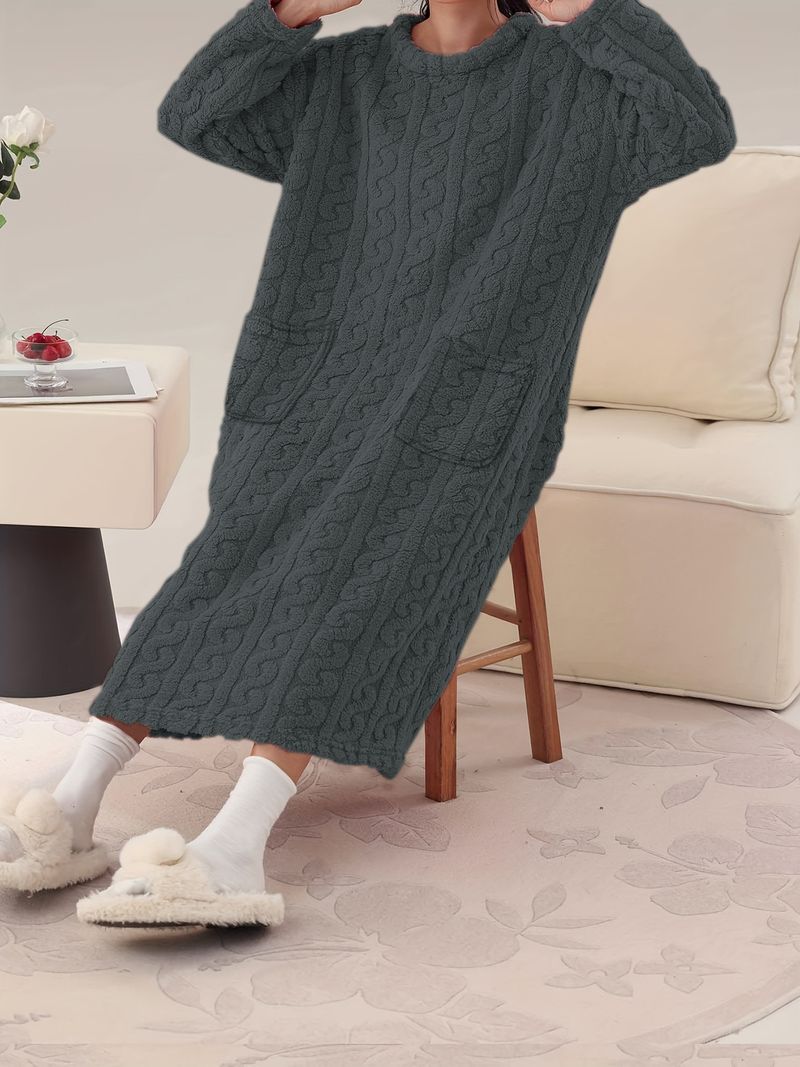 New Nightgown Autumn And Winter Women's Long-sleeved Warm Simple And Comfortable Loungewear_voghion.com