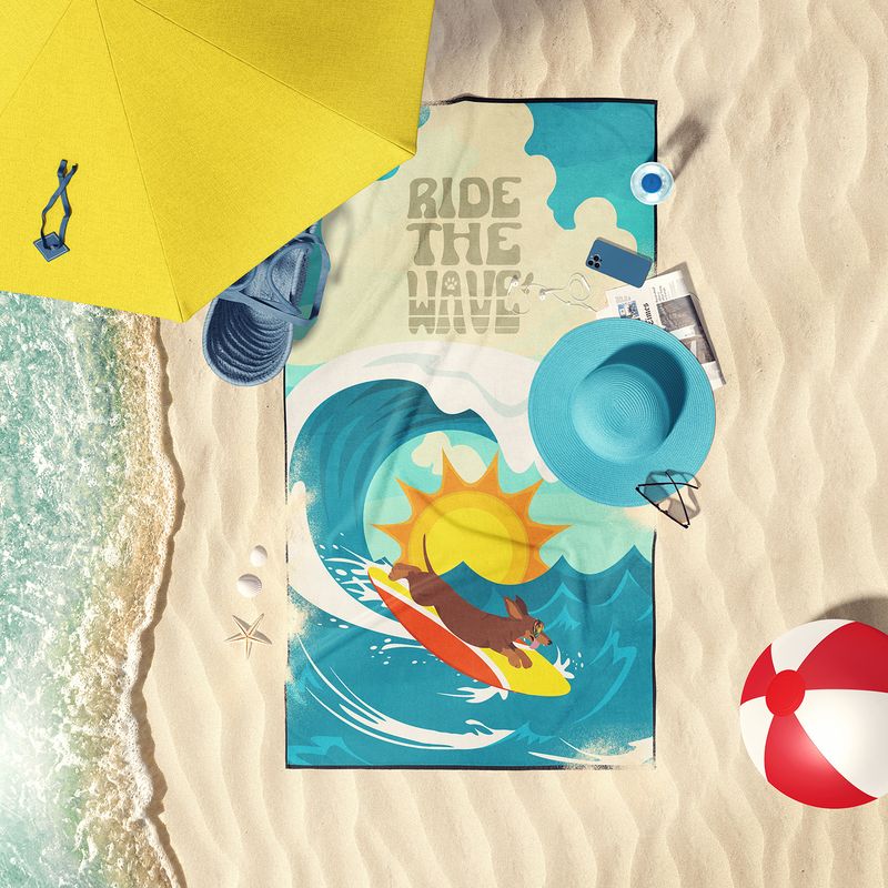 Surfer Dog Red Dachshund Premium Beach Towel Oversized Towel Beach Blanket, Pool, Beach Essentials, Yoga, Premium Bath Towel, Quick Dry Plush_voghion.com