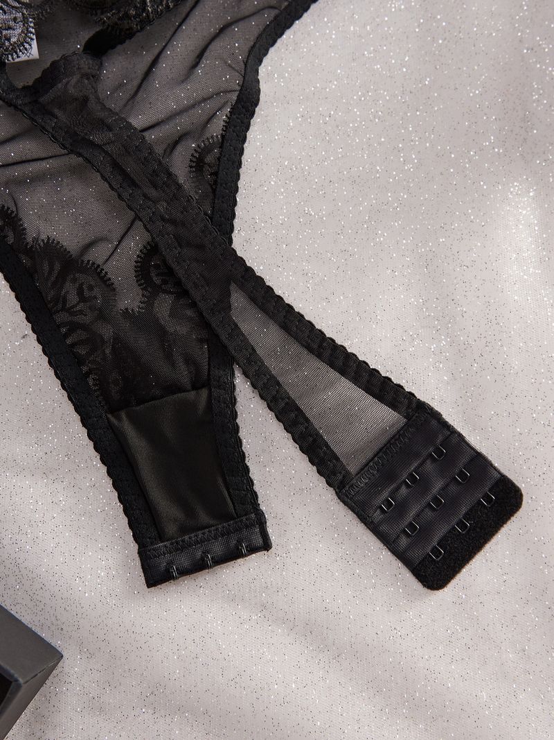 Body modellante sexy con ricamo in pizzo e tentazione trasparente_voghion.com