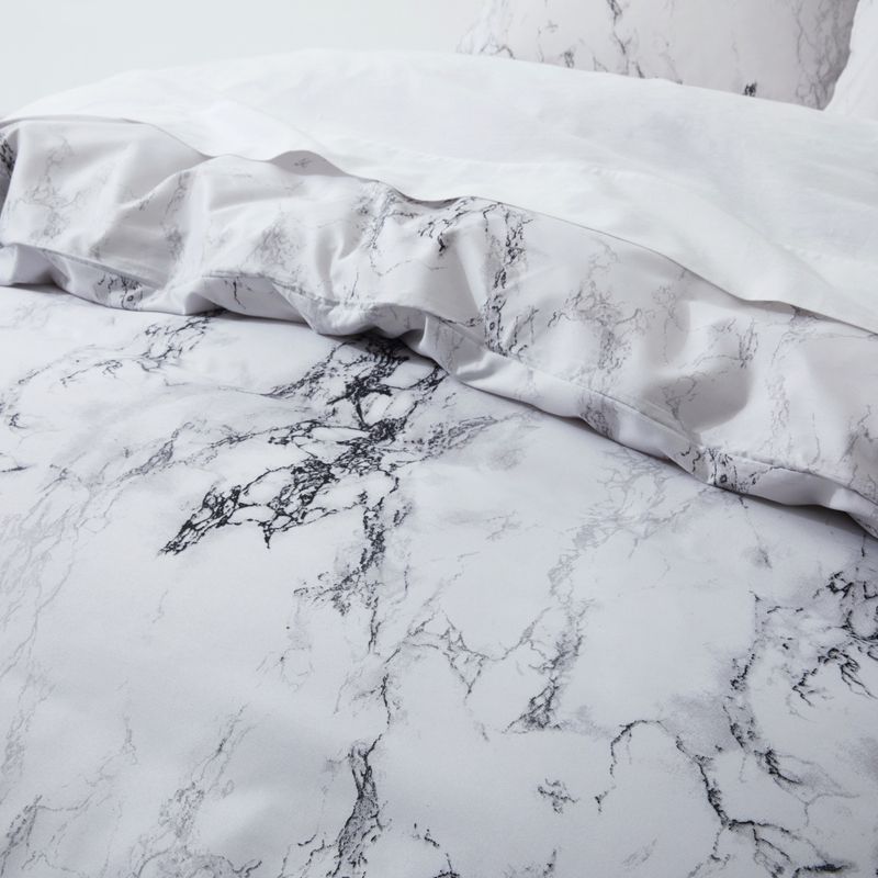 Witte marmeren dekbedovertrekset met drie delen in zacht polyester - gefreesde fluwelen textuur_voghion.com