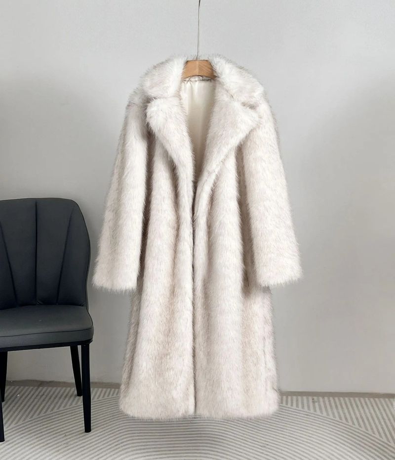 Luxus-Kunstpelzmantel – Langer Plüschmantel mit Anzugkragen für Damen (Weiß/Schwarz, Beige, Braun, Camel, S-XXL)_voghion.com