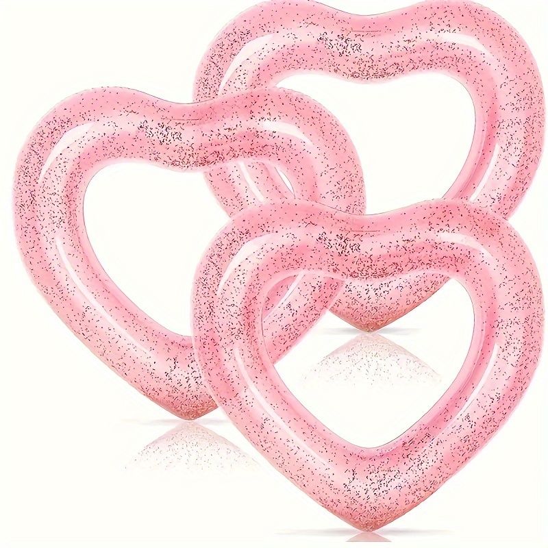 Hjärtformad glitterbadring, uppblåsbar vattenmadrass för barn i åldrarna 3-6, PVC-poolflottleksak för sommarens strand- och poolfester - 1-pack_voghion.com