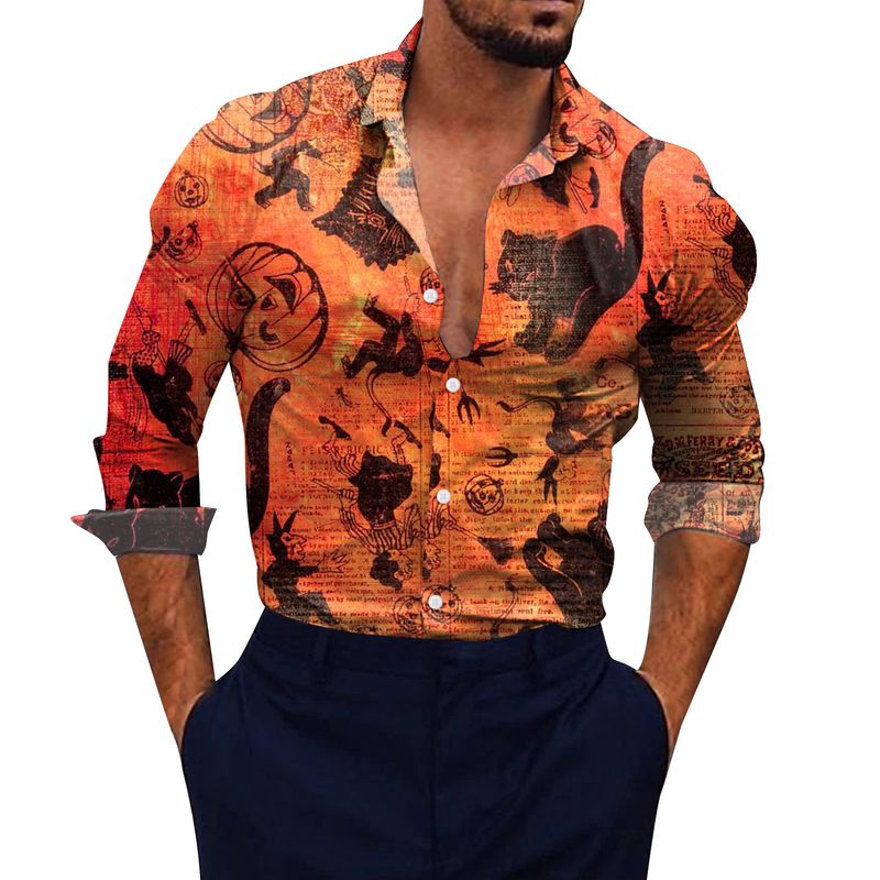 camicia da spiaggia ampia con stampa floreale 3D da uomo a maniche lunghe per Halloween_voghion.com