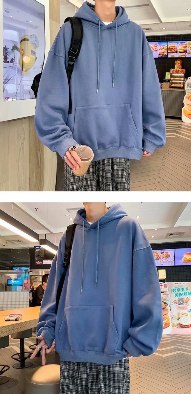 Felpa con cappuccio da uomo in tinta unita, top da uomo, ampio, da strada, cappotto taglie forti_voghion.com