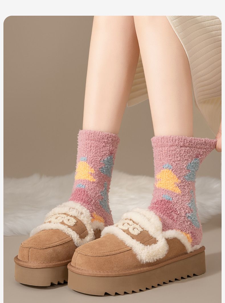 Calzini Calzini in pile corallo per donne Calzini da notte spessi anti-perdita di pelo in jacquard con cartoni animati Calzini da pavimento antiscivolo Calzini caldi per la casa_voghion.com