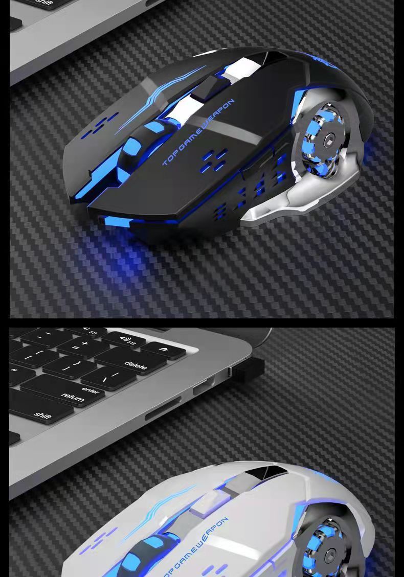 Mouse sem fio para jogos – 1600 DPI, 6 botões, 2.4G+Bluetooth, rolagem de 4 direções, iluminação RGB (preto/cinza/branco/rosa/preto Starlight)_voghion.com