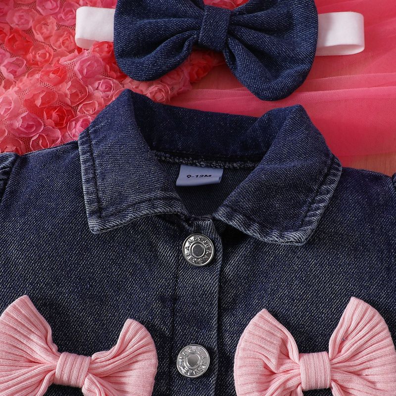 Kannerkleeder Summer Puppelchen Meedchen Kostüm Jeans Kuerzjackett Hosenträger Mesh Tüllrock_voghion.com